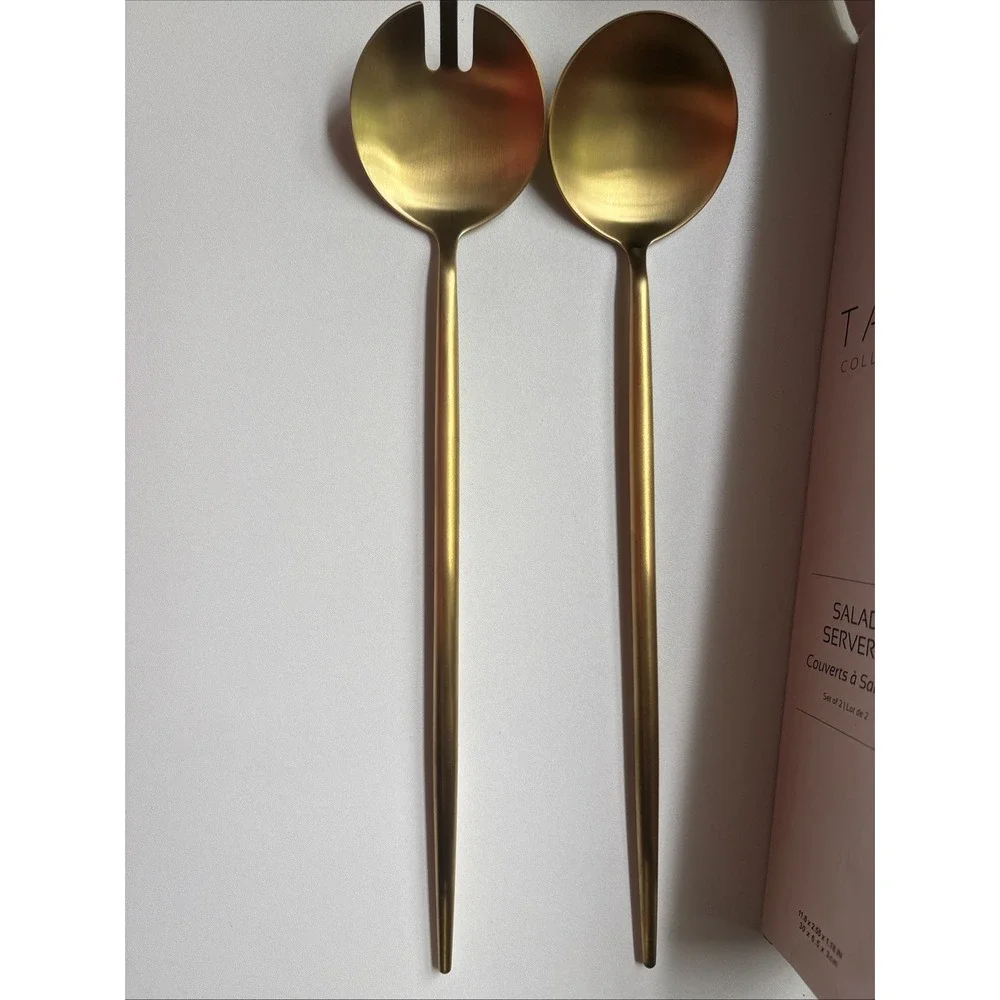 TAJA Collection Set Of 2 Gold Contemporary Salad Servers NEW Open Box